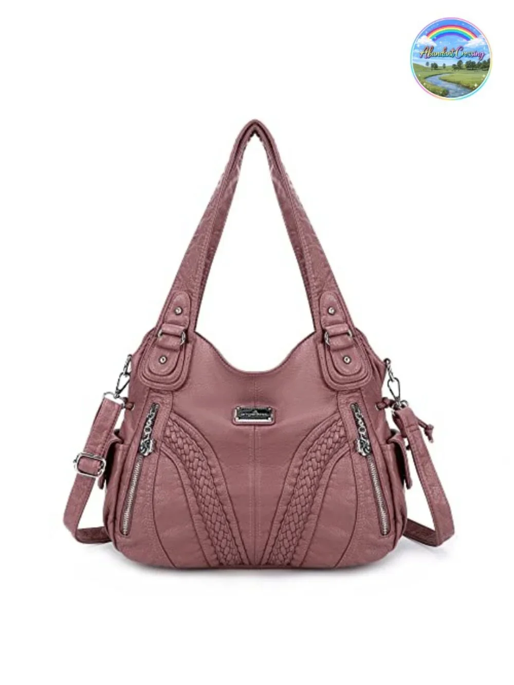 Washed PU Leather Tote Hobo Bag with Crossbody Strap